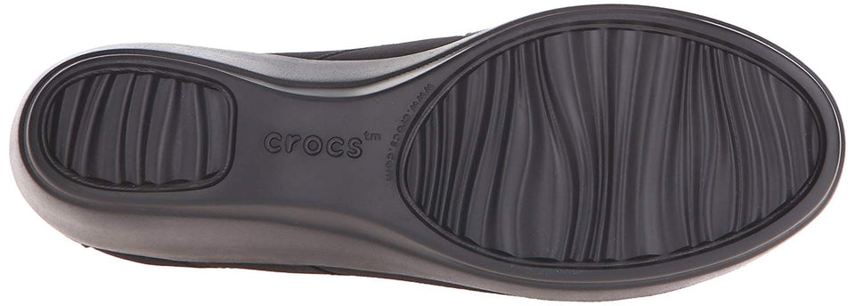 Crocs Women's Busy Day Stretch Asymmetrical Wedge Flat, Black/Black