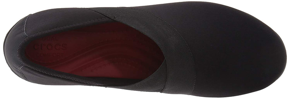 Crocs Women's Busy Day Stretch Asymmetrical Wedge Flat, Black/Black