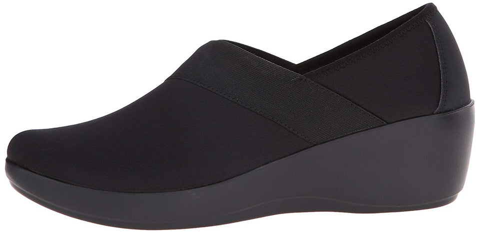 Crocs Women's Busy Day Stretch Asymmetrical Wedge Flat, Black/Black