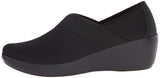 Crocs Women's Busy Day Stretch Asymmetrical Wedge Flat, Black/Black