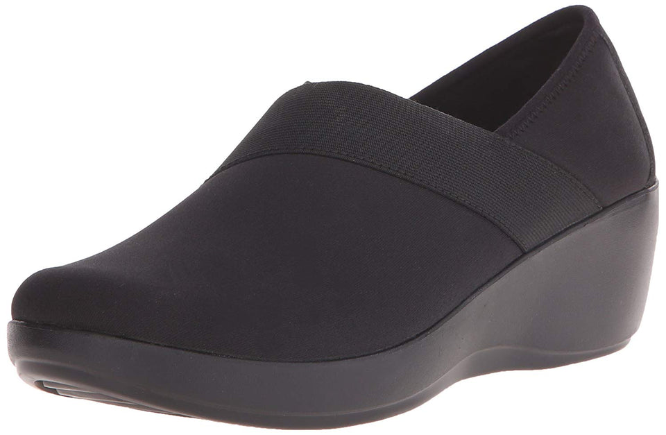 Crocs Women's Busy Day Stretch Asymmetrical Wedge Flat, Black/Black
