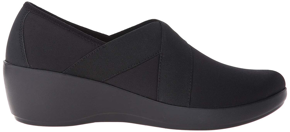 Crocs Women's Busy Day Stretch Asymmetrical Wedge Flat, Black/Black